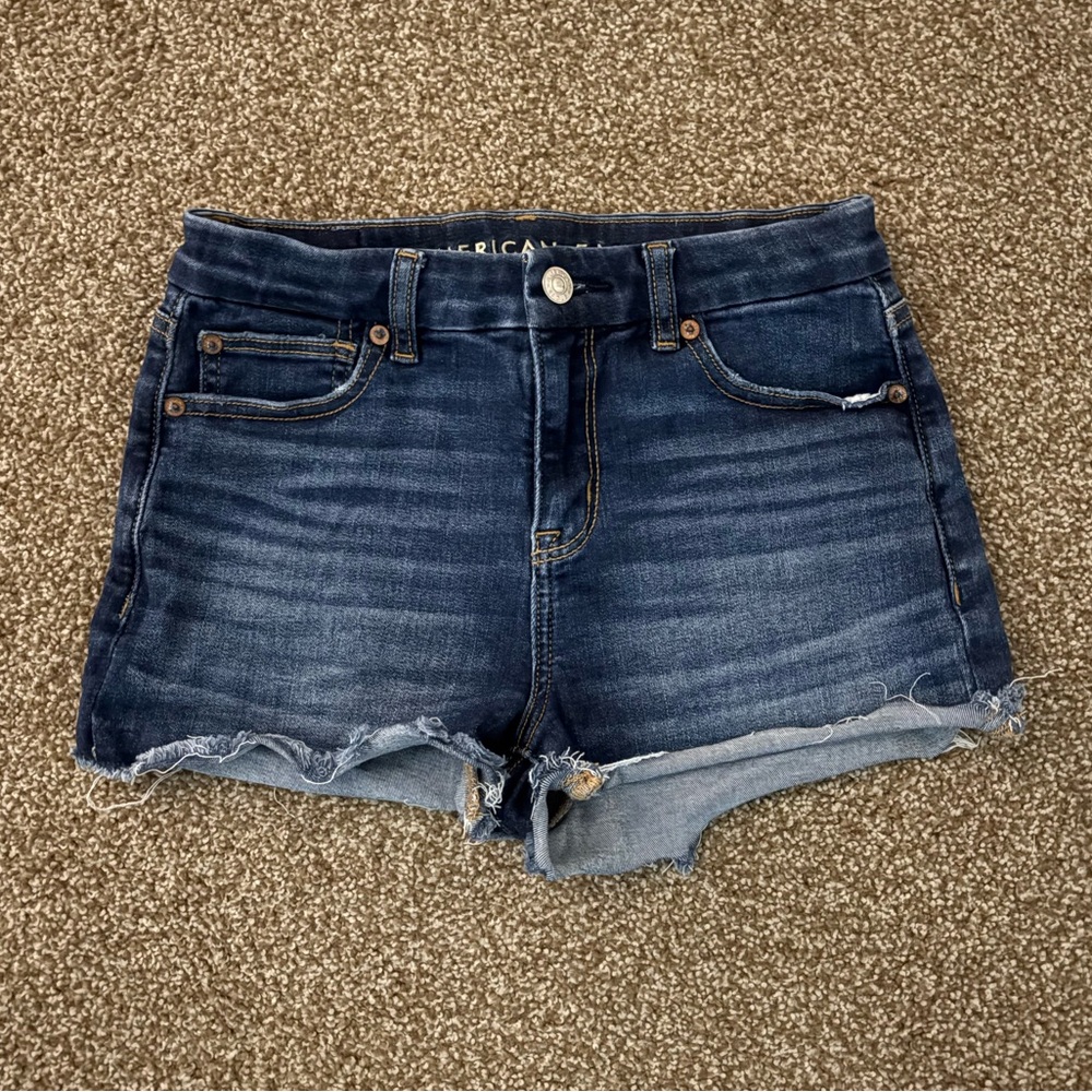 American Eagle Outfitters Blue Jean Shorts with Frayed Hem